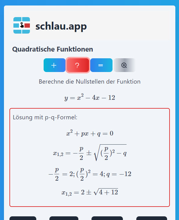 Quadratische Funktionen: pq-Formel
